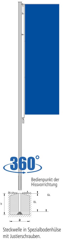 Kaldirilabilir bomlu, 360deg donebilen bayrak diregi.
