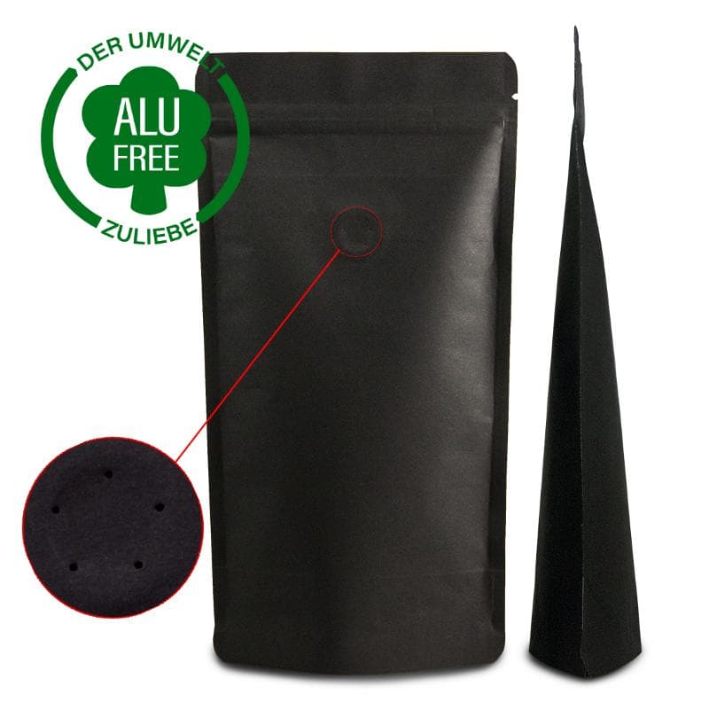 Stand-up pouch kraft paper black high barrier with valve 250g