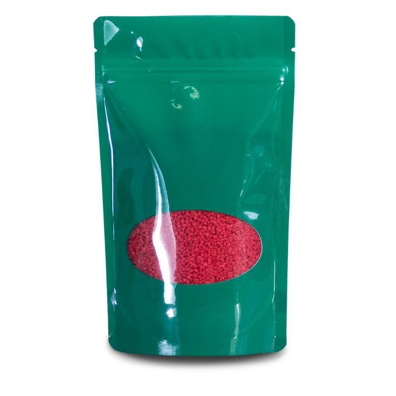 Stand-up pouch dark green top barrier with oval window L