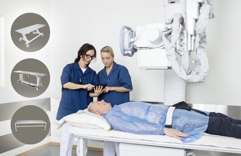 Examination tables for portable and stationary X-ray systems