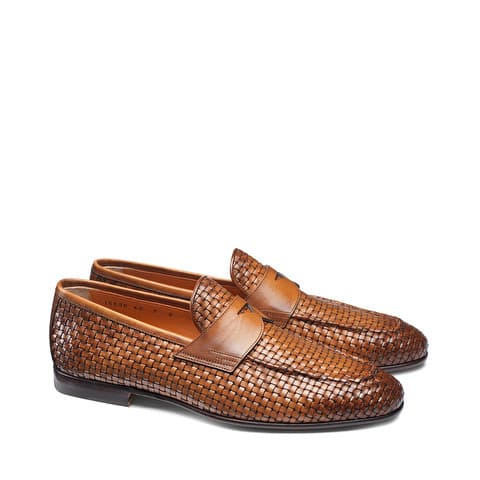 MEN KNITTED LEATHER SHOES HAND MADE