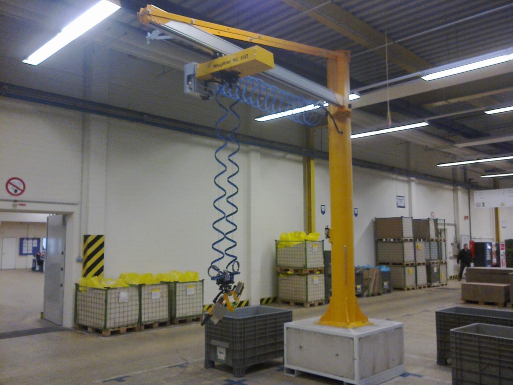 Rope balancer column device on monorail boom