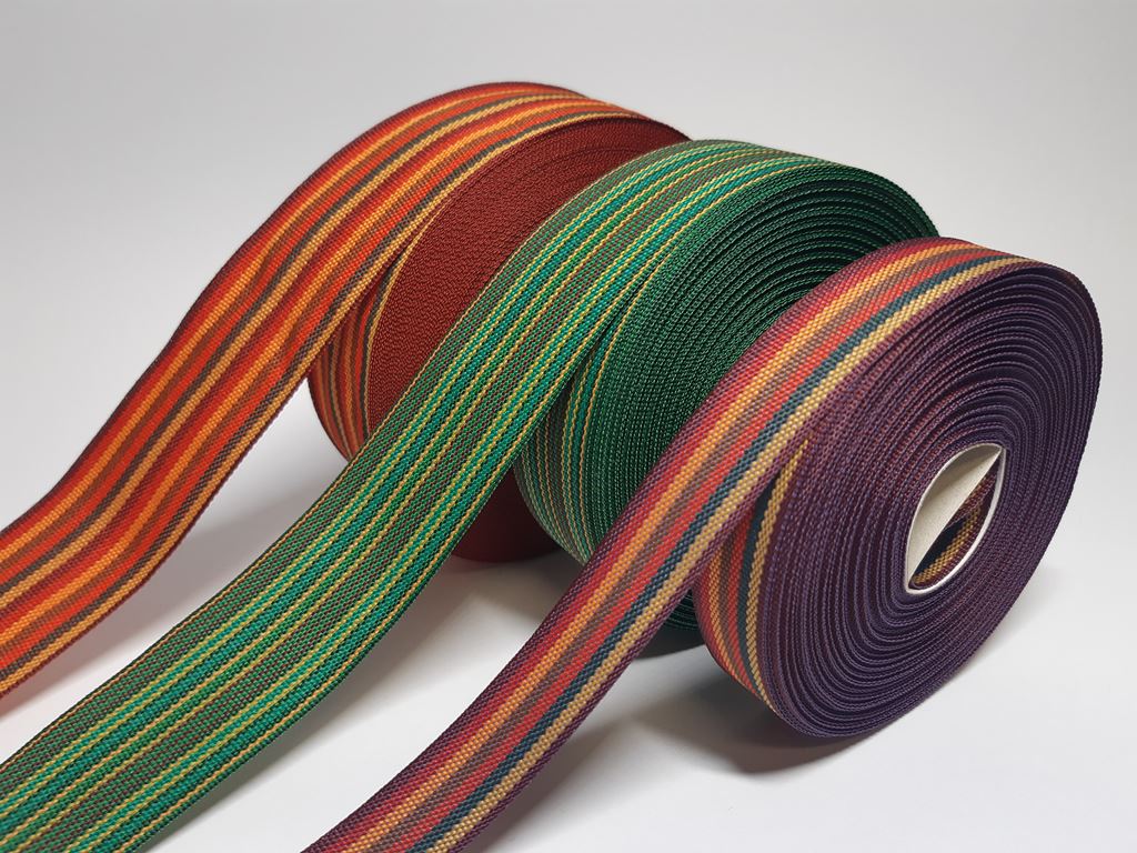 Rayas tejidas en telar de poliéster y mezcla de lamé y poliéster