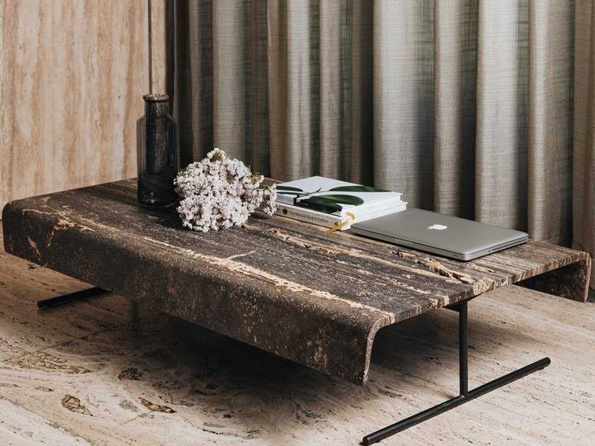 Mesa de café de piedra natural rectangular baja