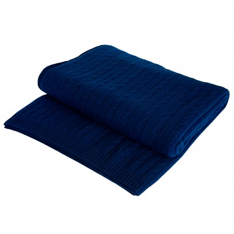 NAVY BLUE CABLE KNITTED CASHMERE RUG