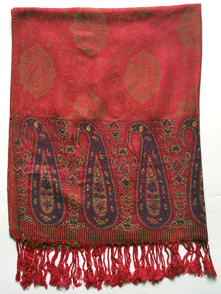 Red pashmina scarf with paisley print