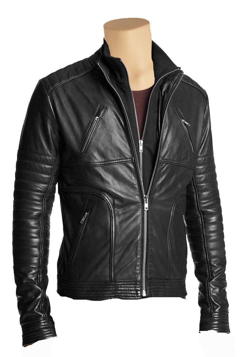 Plain black jacket with straight collar for men