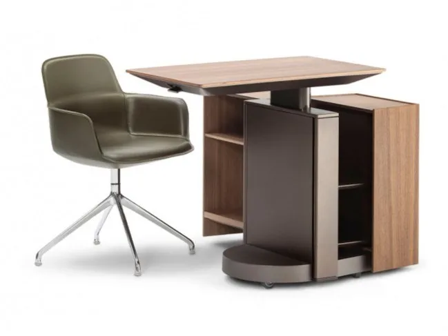 TOUCH DOWN UNIT Height-adjustable office desk with cable management with casters