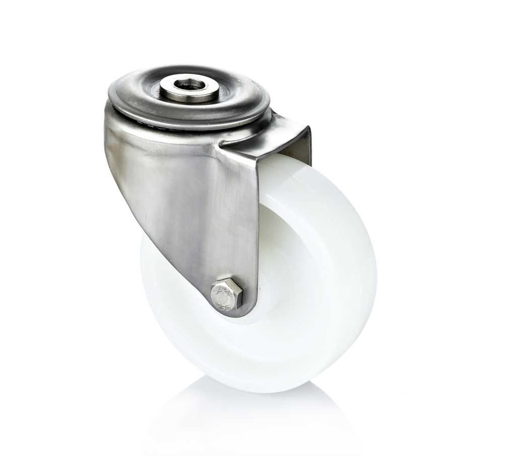 Stainless caster White nylon wheel Center hole mount