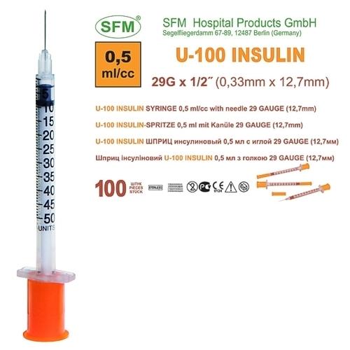 SFM Insulinspritzen Einwegspritzen U-100 0,5ml 29G (100)