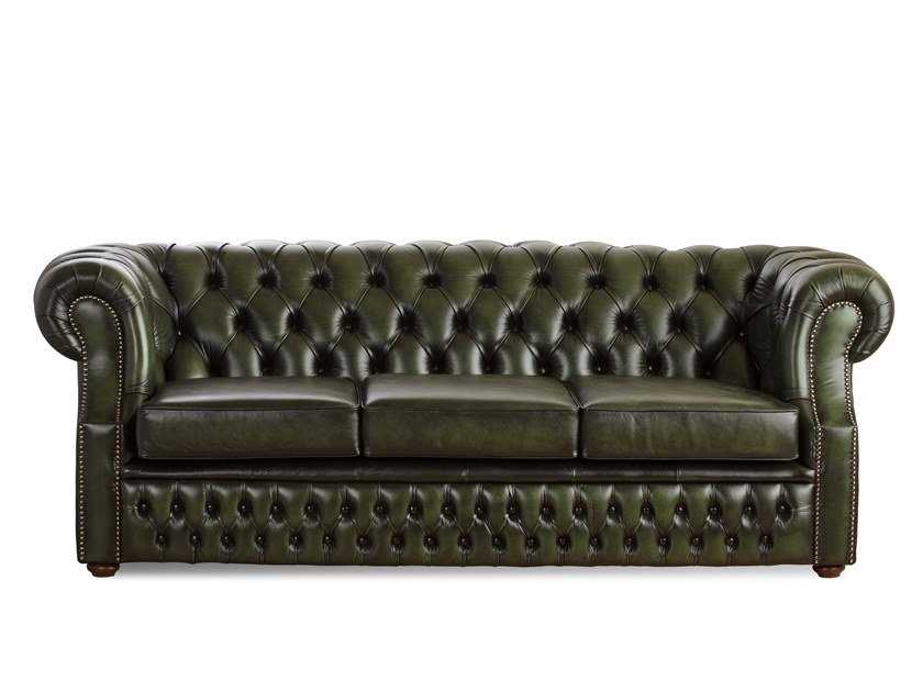 Стеганый 3-местный кожаный диван